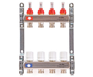 Коллекторная группа из нержавеющей стали с расходомерами и термостатическими вентилями