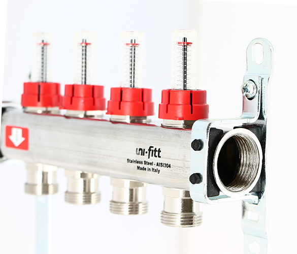 Коллекторная группа из нержавеющей стали с расходомерами и термостатическими вентилями — изображение 2