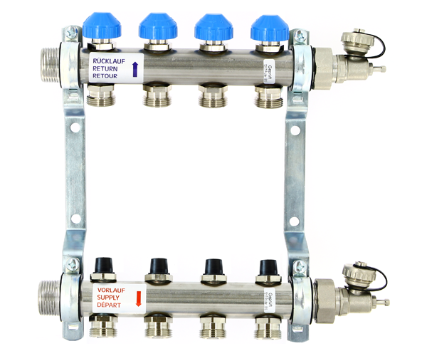 Коллекторная группа из нержавеющей стали с балансировочными и термостатическими вентилями